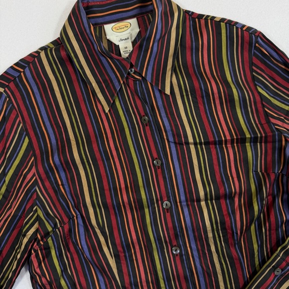 Talbots Womens Silk Stretch Striped Button Down Shirt Blouse Multi Color Size 10 - Picture 2 of 9